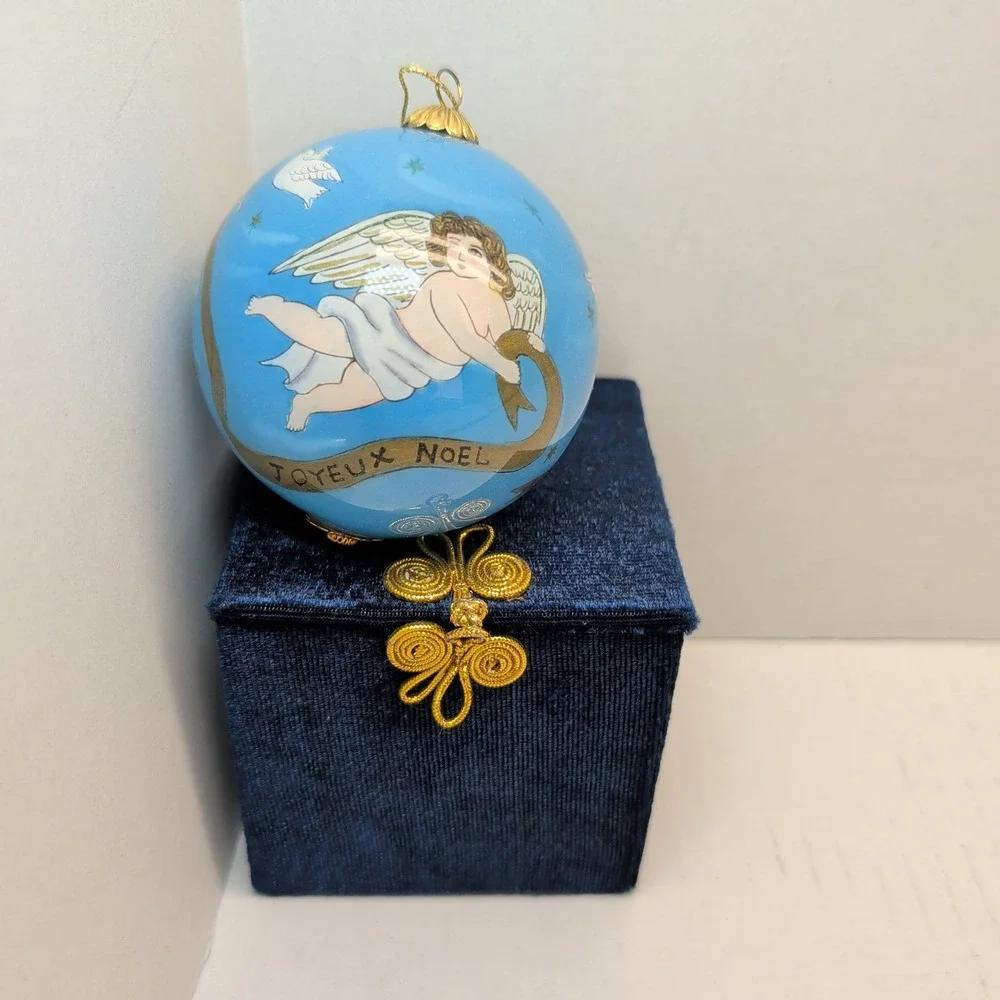 Pier 1 Li Bien 2001 Joyeux Noel Angel Christmas Ornament Hand Painted Glass